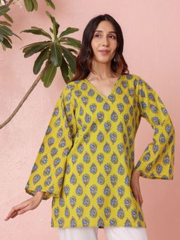 Chowkhat - Hand Embroidered Pure Cotton Green Kurti