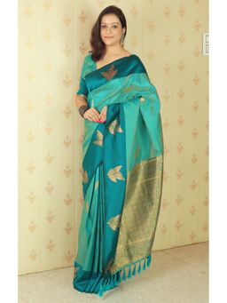 SGF11 - Light Blue Women Kanjivaram Soft Silk Saree with Unstitched Blouse