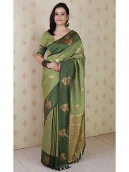 SGF11 - Light Green Women Kanjivaram Pure Soft Silk Saree with Unstitched Blouse