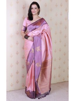 SGF11 - Light Pink Women Kanjivaram Pure Soft Silk Saree with Unstitched Blouse