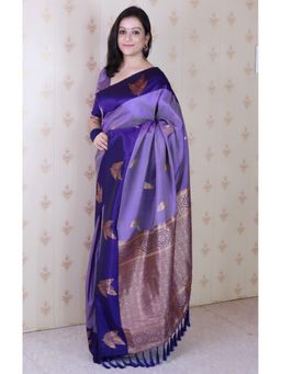 SGF11 - Purple Women Kanjivaram Pure Soft Silk Saree with Unstitched Blouse