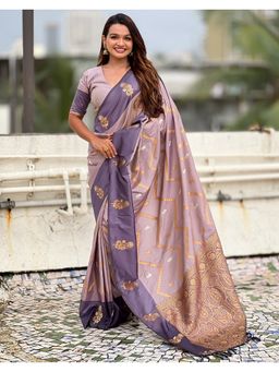 SGF11 - Lavender Women Kanjivaram Pure Soft Silk Saree with Unstitched Blouse