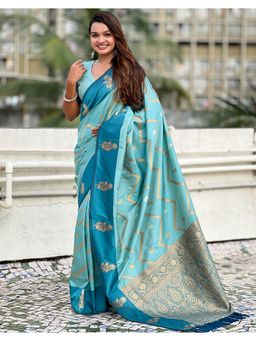 SGF11 - Light Blue Women Kanjivaram Pure Soft Silk Saree with Unstitched Blouse