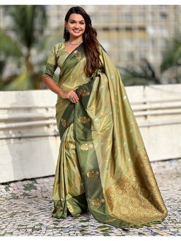 SGF11 - Mahendi Green Women Kanjivaram Pure Soft Silk Saree with Unstitched Blouse