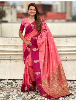 SGF11 - Peach Women Kanjivaram Pure Soft Silk Saree with Unstitched Blouse