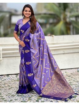 SGF11 - Purple Women Kanjivaram Pure Soft Silk Saree with Unstitched Blouse