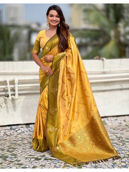 SGF11 - Yellow Kanjivaram Pure Soft Silk Saree with Unstitched Blouse