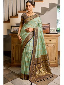 SGF11 - Light Green Women Kanjivaram Pure Soft Silk Saree with Unstitched Blouse