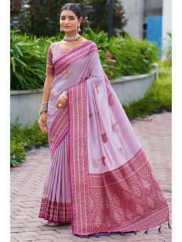 SGF11 - Lavender Pink Women Kanjivaram Pure Soft Silk Saree with Unstitched Blouse