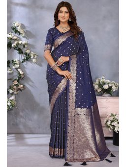 SGF11 - Navy Blue Women Kanjivaram Soft Silk Saree with Unstitched Blouse