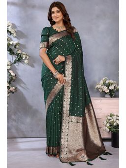 SGF11 - Dark Green Women Kanjivaram Soft Silk Saree with Unstitched Blouse