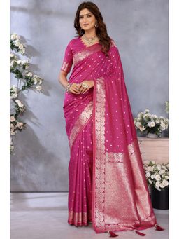 SGF11 - Pink Women Kanjivaram Silk Saree with Unstitched Blouse