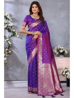 SGF11 - Purple Women Kanjivaram Pure Soft Silk Saree with Unstitched Blouse