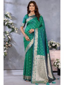 SGF11 - Rama Green Women Kanjivaram Pure Soft Silk Saree with Unstitched Blouse
