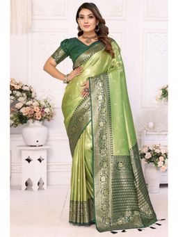 SGF11 - Green Women Kanjivaram Tissue Pure Soft Silk Saree with Unstitched Blouse