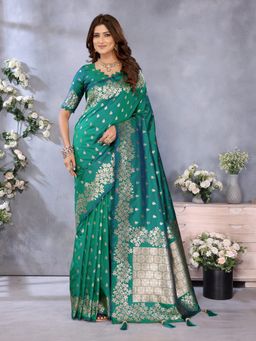 SGF11 - Rama Green Women Kanjivaram Pure Soft Silk Saree with Unstitched Blouse