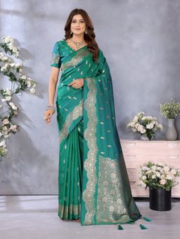 SGF11 - Rama Green Women Kanjivaram Pure Soft Silk Saree with Unstitched Blouse
