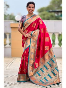 SGF11 - Pink Women Kanjivaram Soft Silk Saree with Unstitched Blouse