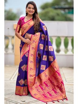 SGF11 - Blue Women Kanjivaram Pure Soft Silk Saree with Unstitched Blouse