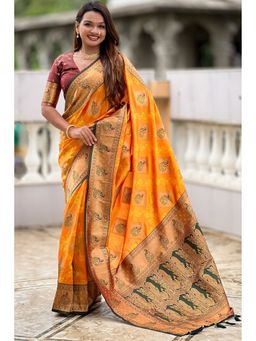 SGF11 - Yellow Women Kanjivaram Pure Soft Silk Saree with Unstitched Blouse
