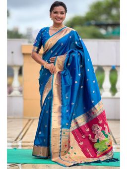 SGF11 - Blue Women Kanjivaram Pathani Pure Soft Silk Saree with Unstitched Blouse