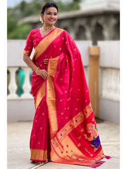 SGF11 - Dark Pink Women Kanjivaram Pathani Pure Soft Silk Saree with Unstitched Blouse