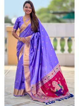 SGF11 - Lavender Women Kanjivaram Pathani Pure Soft Silk Saree with Unstitched Blouse