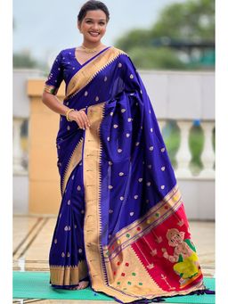 SGF11 - Blue Women Kanjivaram Pathani Pure Soft Silk Saree with Unstitched Blouse