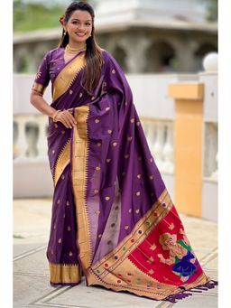SGF11 - Purple Women Kanjivaram Pathani Pure Soft Silk Saree with Unstitched Blouse