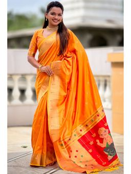 SGF11 - Yellow Women Kanjivaram Pathani Pure Soft Silk Saree with Unstitched Blouse