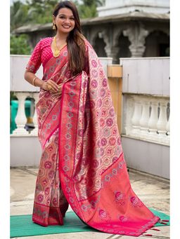 SGF11 - Pink Kanjivaram Pure Soft Silk Saree with Unstitched Blouse