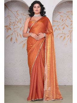 SGF11 - Orange Women Tissue Pure Soft Silk Saree with Unstitched Blouse