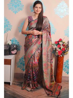 SGF11 - Black Women Kanjivaram Pure Soft Silk Saree with Unstitched Blouse
