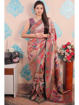 SGF11 - Cream Women Kanjivaram Pure Soft Silk Saree with Unstitched Blouse