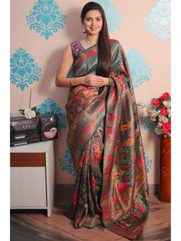 SGF11 - Rama Blue Women Kanjivaram Pure Soft Silk Saree with Unstitched Blouse