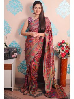 SGF11 - Wine Women Kanjivaram Pure Soft Silk Saree with Unstitched Blouse