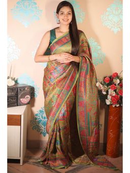 SGF11 - Green Women Kanjivaram Pure Soft Silk Saree with Unstitched Blouse