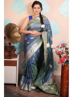 SGF11 - Blue Women Kanjivaram Pure Soft Silk Saree with Unstitched Blouse