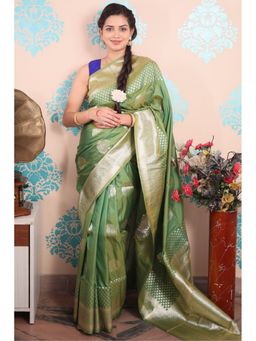SGF11 - Green Women Kanjivaram Pure Soft Silk Saree with Unstitched Blouse