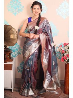 SGF11 - Grey Women Kanjivaram Pure Soft Silk Saree with Unstitched Blouse