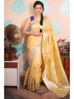 SGF11 - Yellow Women Kanjivaram Pure Soft Silk Saree with Unstitched Blouse