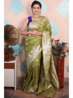 SGF11 - Mahendi Green Women Kanjivaram Pure Soft Silk Saree with Unstitched Blouse