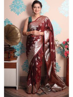 SGF11 - Maroon Women Kanjivaram Pure Soft Silk Saree with Unstitched Blouse