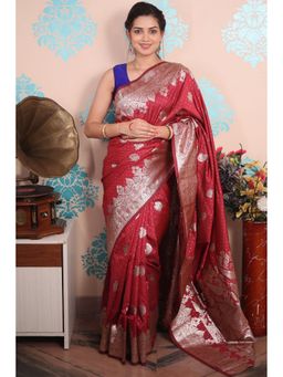 SGF11 - Red Women Kanjivaram Pure Soft Silk Saree with Unstitched Blouse