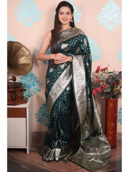 SGF11 - Dark Green Women Kanjivaram Pure Soft Silk Saree with Unstitched Blouse