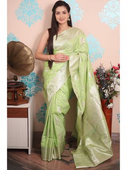 SGF11 - Light Green Women Kanjivaram Pure Soft Silk Saree with Unstitched Blouse