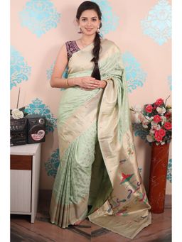 SGF11 - Light Green Women Kanjivaram Pathani Pure Soft Silk Saree with Unstitched Blouse