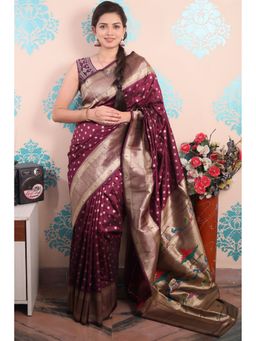SGF11 - Maroon Women Kanjivaram Pathani Pure Soft Silk Saree with Unstitched Blouse