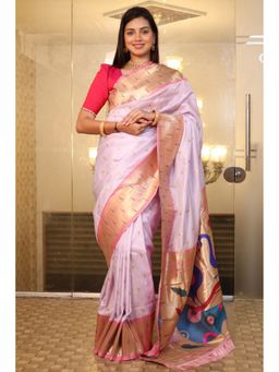 SGF11 - Lavender Women Kanjivaram Pathani Pure Soft Silk Saree with Unstitched Blouse