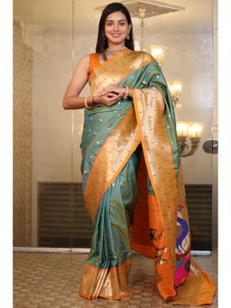 SGF11 - Light Green Women Kanjivaram Pathani Pure Soft Silk Saree with Unstitched Blouse